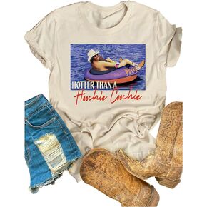 Hotter Than a Hoochie Coochie Shirt Country Music Funny T-Shirt Tops for Women Vintage Graphic Short Sleeve Tees