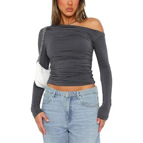 Womens Going Out Tops Spring Fashion 2024 Long Sleeve Basic Crew Neck Tees Slim Fit Workout T-Shirts Y2K Crop Tops