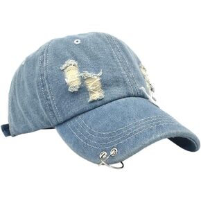 Belsen Distressed Washed Denim Ring Baseball Cap Hip Hop Vintage Dad Hat Adjustable