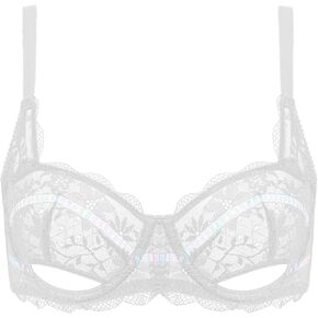 حمالة صدر للنساء من Deyllo - حمالة صدر مثيرة من الدانتيل اللامع غير مبطنة 1/2 كوب شفاف in Kuwait