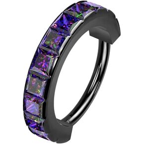 Pierced Owl 18GA Precision 316L Stainless Steel Wide Outward Facing Square CZ Crystals Hinged Segment Ring
