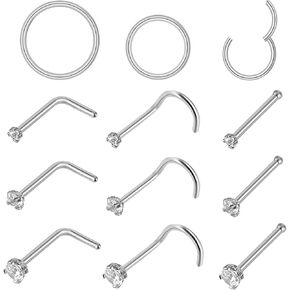 TIESOME Nose Stud Stainless Steel 12 Pieces Nose Ring Silver Fake Nose Piercing Ring Nose Ring Piercing for Artificial Lips Septum Nose Ring Fakes Set Non-Perforated Lip Ring Fake Nose Ring in Kuwait