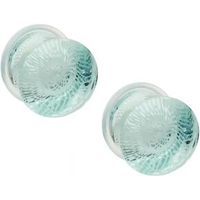 Pierced Owl Aqua Woven Spiral Design Glass Single Flare Plugs, Sold As Pair