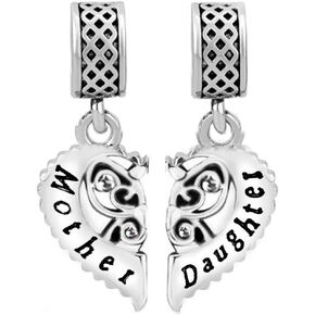2PC Mother Daughter Love Heart Charm for Bracelets Necklaces Pendants Butterfly Birthstones Women Girls Birthday Christmas Mom Mum