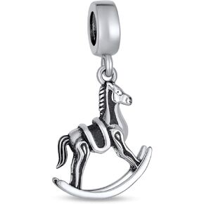 Gift for New Mother Pink Crystal Heart Shoe Stroller Carriage Rocking Horse Toy Duck Dangle Charm Bead For Women Sterling Silver Fits European Bracelet