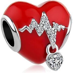 Heart Heartbeat Charms for Bracelets Red Enamel Womens Valentines Day Birthday Gifts Compatible with Pandora Bracelets