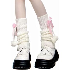 Long Lolita Leg Warmers for Women Harajuku Japanese Wool Cable Knit Thigh High Leg Warmers Loose Socks