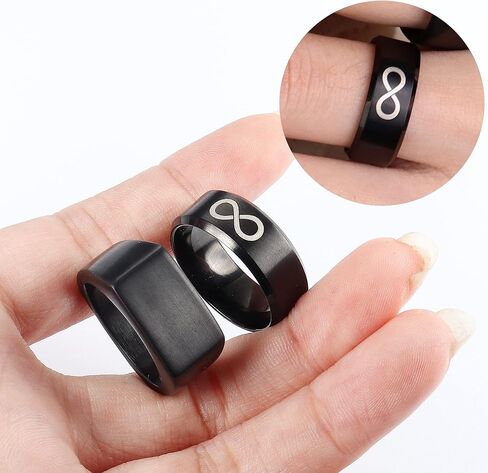 FUNRUN JEWELRY 2 قطعة خاتم أسود خاتم إنفينيتي مجموعة خواتم للرجال من الفولاذ المقاوم للصدأ لامع بلمسة نهائية لامعة ومشطوفة بحافة مصقولة مريحة تناسب هدية الزوج والأب مقاس 6-14 in Kuwait