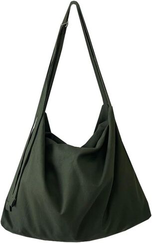 حقيبة حمل من القماش القطني، حقيبة كتف هوبو للنساء مع حزام قابل للتعديل، إغلاق بسحاب in Kuwait