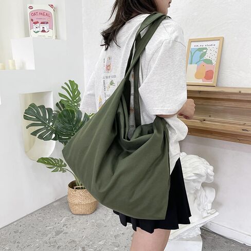 حقيبة حمل من القماش القطني، حقيبة كتف هوبو للنساء مع حزام قابل للتعديل، إغلاق بسحاب in Kuwait