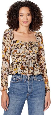 ASTR the label Women's Toni Top, Brown Yellow Floral, Large in Saudi Arabia