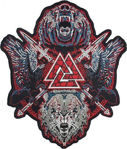 سترة دراجة نارية كبيرة مطرزة برمز نورس فايكنج اودين فالكنوت والرمح والغراب والدب والذئب ورقعة خلفية لراكبي الدراجات النارية in Kuwait