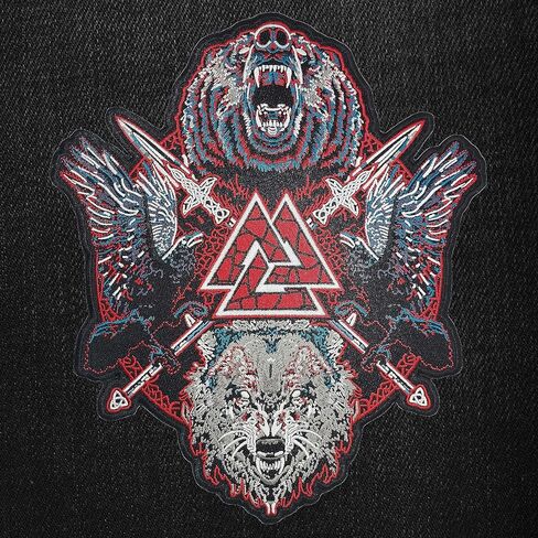 سترة دراجة نارية كبيرة مطرزة برمز نورس فايكنج اودين فالكنوت والرمح والغراب والدب والذئب ورقعة خلفية لراكبي الدراجات النارية in Kuwait