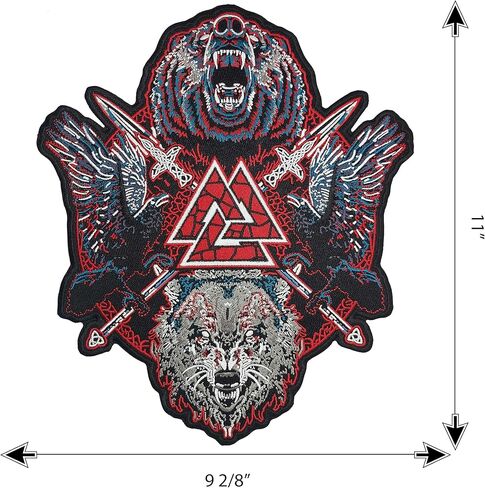 سترة دراجة نارية كبيرة مطرزة برمز نورس فايكنج اودين فالكنوت والرمح والغراب والدب والذئب ورقعة خلفية لراكبي الدراجات النارية in Kuwait