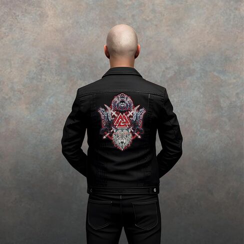 سترة دراجة نارية كبيرة مطرزة برمز نورس فايكنج اودين فالكنوت والرمح والغراب والدب والذئب ورقعة خلفية لراكبي الدراجات النارية in Kuwait