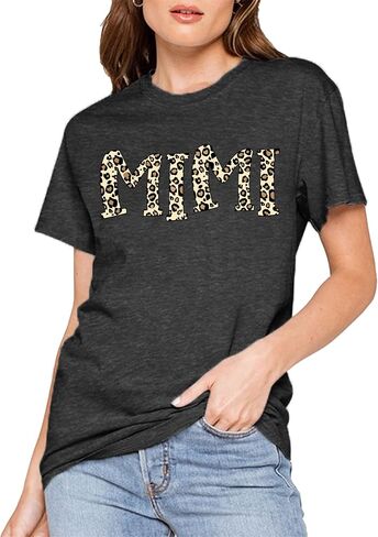 Mimi Shirts for Women Leopard Print Mimi Graphic Tees Shirts Grandma Gift Casual Short Sleeve Tees Tops in Saudi Arabia