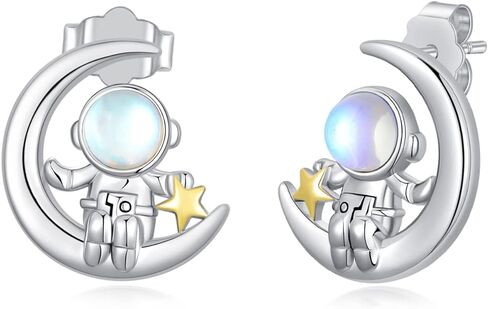 SLIACETE أقراط رائد الفضاء مسمار 925 الفضة الاسترليني رائد الفضاء القمر أقراط لطيف الفضاء ستار مجوهرات هدية عيد ميلاد للنساء رائد فضاء in Kuwait