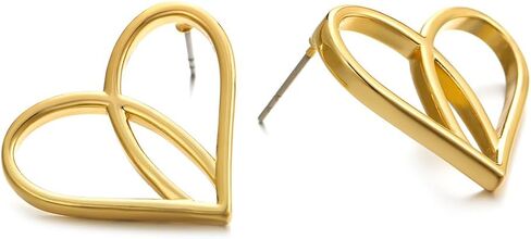 اقراط ذهبية على شكل قلب للنساء، اقراط مرصعة على شكل قلب مجوف، هدايا in Kuwait