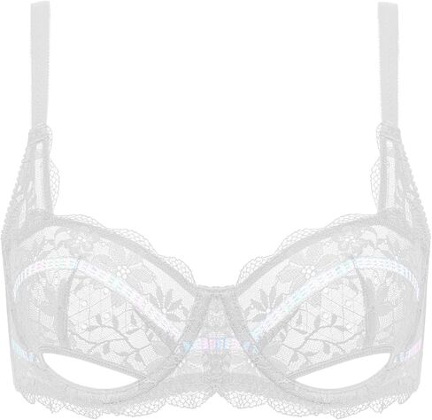 حمالة صدر للنساء من Deyllo - حمالة صدر مثيرة من الدانتيل اللامع غير مبطنة 1/2 كوب شفاف in Kuwait