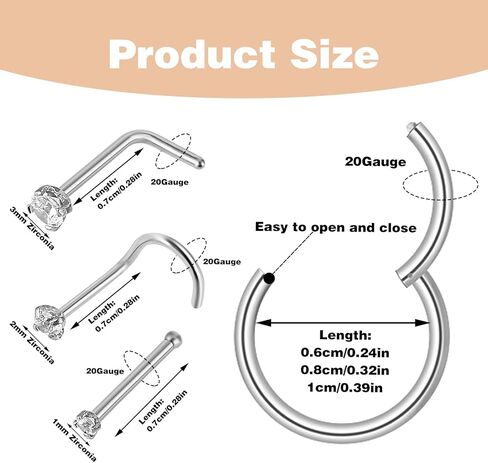 TIESOME Nose Stud Stainless Steel 12 Pieces Nose Ring Silver Fake Nose Piercing Ring Nose Ring Piercing for Artificial Lips Septum Nose Ring Fakes Set Non-Perforated Lip Ring Fake Nose Ring in Kuwait