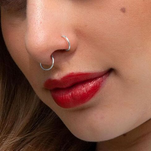 TIESOME Nose Stud Stainless Steel 12 Pieces Nose Ring Silver Fake Nose Piercing Ring Nose Ring Piercing for Artificial Lips Septum Nose Ring Fakes Set Non-Perforated Lip Ring Fake Nose Ring in Kuwait
