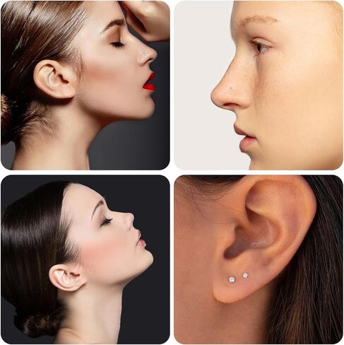 TIESOME Nose Stud Stainless Steel 12 Pieces Nose Ring Silver Fake Nose Piercing Ring Nose Ring Piercing for Artificial Lips Septum Nose Ring Fakes Set Non-Perforated Lip Ring Fake Nose Ring in Kuwait