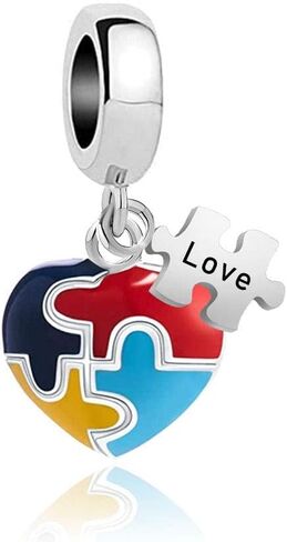لغز الوعي بالتوحد، خرزة حب كريستالية على شكل قلب من المينا الكريستالية متوافقة مع أساور Pandora Charms in Saudi Arabia