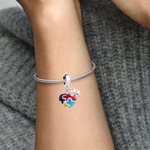 لغز الوعي بالتوحد، خرزة حب كريستالية على شكل قلب من المينا الكريستالية متوافقة مع أساور Pandora Charms in Saudi Arabia