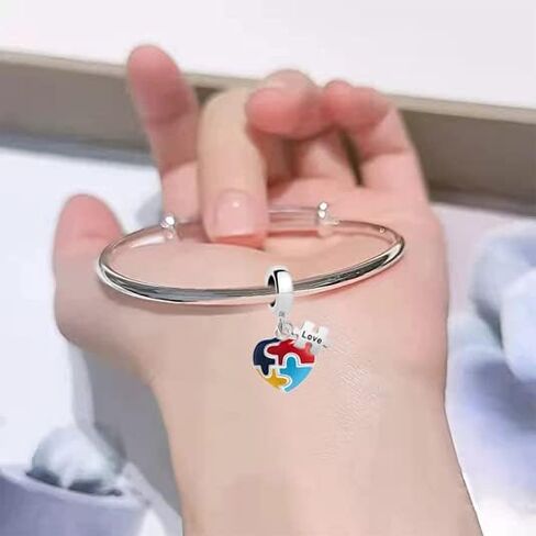 لغز الوعي بالتوحد، خرزة حب كريستالية على شكل قلب من المينا الكريستالية متوافقة مع أساور Pandora Charms in Saudi Arabia