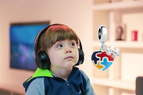 لغز الوعي بالتوحد، خرزة حب كريستالية على شكل قلب من المينا الكريستالية متوافقة مع أساور Pandora Charms in Saudi Arabia