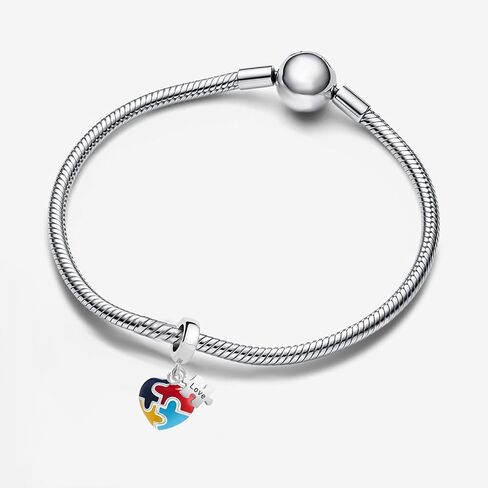 لغز الوعي بالتوحد، خرزة حب كريستالية على شكل قلب من المينا الكريستالية متوافقة مع أساور Pandora Charms in Saudi Arabia
