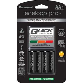 Panasonic K-KJ55KHC4BA Advanced 4 Hour Quick Battery Charger with 4AA eneloop pro High Capacity Rechargeable Batteries,Orange,Green,Red