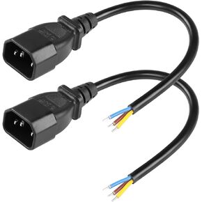CERRXIAN 2PCS 1FT IEC 320 C14 Male 3 Pin with Open Wiring Stripped, Heavy Duty Replacement C14 to Bare Wire Power Supply Cable,Pigtail Open Cable