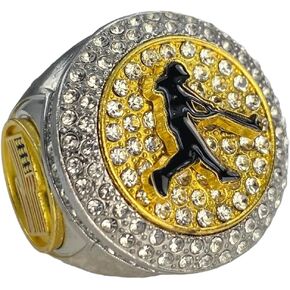 1 or 12 Pack Silver and Gold Tone Softball Baseball Championship Trophy Ring Champion Award for Female Woman Player