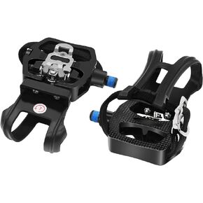 Hybrid Spin Bike SPD Pedals with Toe Clip and Straps for All Exercise Bikes,Indoor Bike