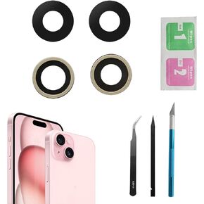 3pcs/Set 15 Plus Camera Lens Replacement for iPhone 15 Camera Lens Rear Glass Replacement with Pre-Installed Adhesive + Repair Tool Kit, Anti-Lens Scratch & Waterproof