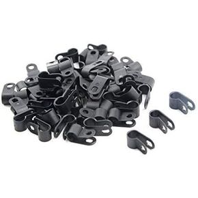 200PCS 3/16" R-type Clip Cable Clamp Black Nylon Screw Wire Clips Fasteners Tubing Clips for Wire Management