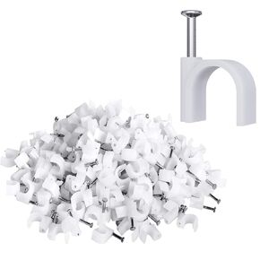 100Pcs Circle Cable Clips with Steel Nail Ethernet Cable Nails Tacks Clips, 8mm, White 100pcs/Pack