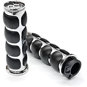 Motorcycle Chrome Rubber Handle Grips 1" Handlebar Grips Fits for Suzuki Kawasaki Yamaha Honda (Silver)