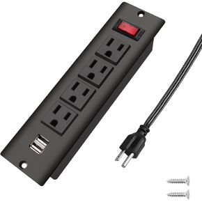 Recessed Power Strip with USB Flush Mount Power Outlet Built in Desktop Power Extension Cord Plug for Countertop Kitchen Drawer Conference Cabinet Nightstand Desk.