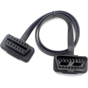Flat Noodle OBD2 Cable, Low Profile Male to Female 8 Pin Pass Through OBDII Extension Cable for Diagnostic Tools, Bluetooth Code Reader 0.6m/2 feet