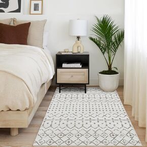 Machine Washable Non Slip 2x6 Runner Rug, Long Ultra Soft Small Cream Entryway Runner Rug Modern Non-Shedding Rubber Backing Brown Rug Runner for Bedroom Kitchen