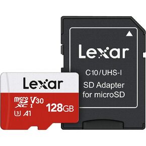 Lexar E-Series 128GB Micro SD Card, microSDXC UHS-I Flash Memory Card with Adapter, 100MB/s, C10, U3, A1, V30, Full HD, 4K UHD, High Speed TF Card