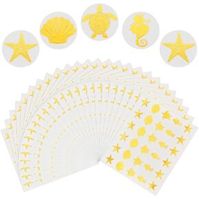OLYCRAFT 1200pcs/40 Sheets Sea Theme Stickers 1 Inch Gold Round Envelope Seal Stickers Starfish Shell Turtle Self-Adhesive Seal Stickers Label Stickers Gift Decals for Wedding Party Gift Decorations