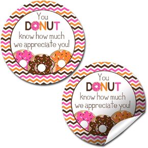 “Donut Know" Teacher, Staff, or Employee Appreciation Thank You Sticker Labels, 40 2" Party Circle Stickers by AmandaCreation, Great for Envelope Seals & Gift Bags