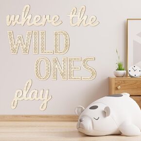 11 Pcs Where The Wild Ones Play Nursery Sign Wooden Playroom Wall Decor Playroom Sign Decoration Word Play Sign for Playroom Kids' and Baby Wall Plaques for Toddler Boys Girls (Wood, 23 Inch)