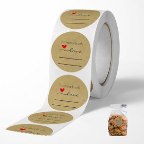 1000PCS Homemade with Love Stickers,1 Inch Small Round Kraft Baking Stickers Label Stickers for Baked Goods Packaging Jam, Jelly Jar Canning Bottles,Cookie Bags with Lines (Brown)