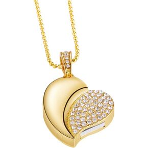 USB Flash Drive, Diamond Heart 8GB / 16GB / 32GB USB2.0 Waterproof USB Memory Stick Date Storage Pendrive Thumb Drives (32GB, Silver Heart)