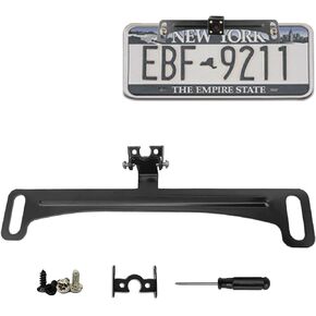 1 PC Car License Plate Bracket Without Rearview Camera, 7.68In x 1.34In Metal Vehicle Backup Camera Holder, Universal Waterproof Automotive Dash Cam Accessories for Truck SUV Car (Black)