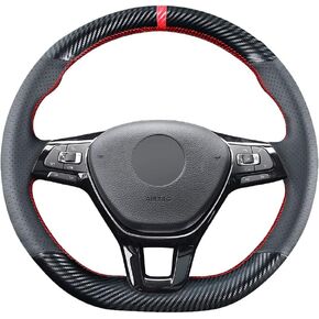 DIY Stitching Carbon Fiber Steering Wheel Cover for Volkswagen VW Arteon Atlas Jetta Passat e-Golf Golf Sportwagen Alltrack Ti-guan 2015+ Black 15 inches Leather Interior Accessories